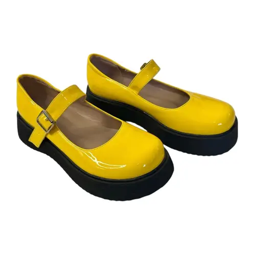Shiny Patent Leather Lolita Mary Jane Platform Buckle Shoes Goth Rave Punk Sz 9 Yellow