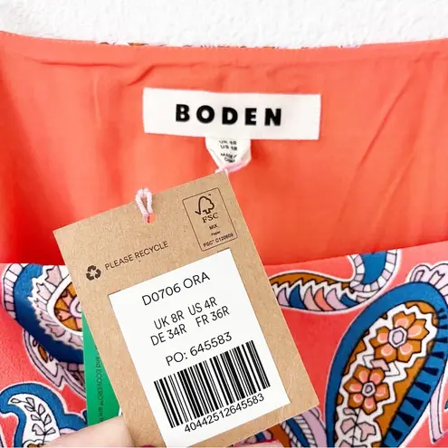 Boden Column Cami Midi Dress in Orange Jelly Paradise Pop Size 4