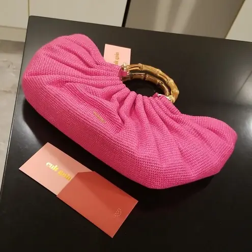 Cult Gaia ππ Banu Mini Tote Bag Raffia Half Moon ~ Qajar Rose Pink NWT