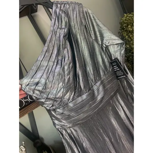 retrofete Timi One Shoulder Metallic Jumpsuit Gunmetal Womens Size Small Silver