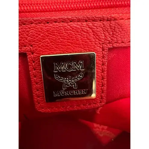 MCM Authentic Red Leather Pebble Handbag Purse Pocketbook Medium Sized READ