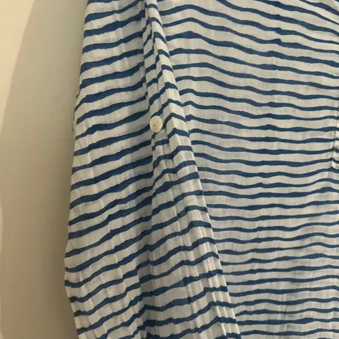 Oliphant Tuckernuck 100% Cotton Wiggy Striped Roll Tab Popover Tunic Sz Med Blue