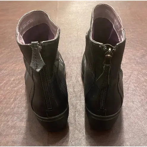 Dansko Arisa Black Ruched Slouchy Leather Ankle Boots 38 (7.5/8) Comfort Wedge