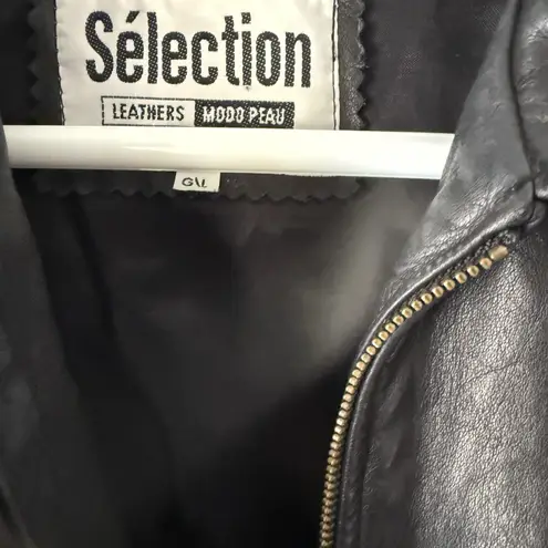 Selection Leathers Jacket Womens Large Genuine Leather Zip Pockets Buckle Moto Black