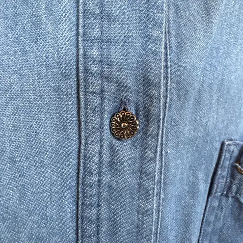 Vintage 90s Denim Western Shirt Rodeo Coastal Cowgirl Button Down Jean Large Blue