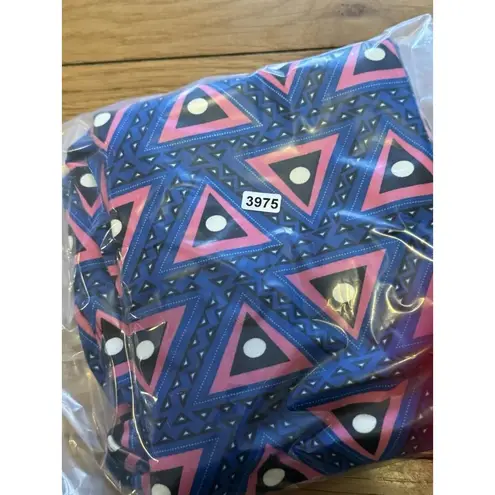 LuLaRoe  Blue Pink Black Geometric Leggings Tall & Curvy TC Soft‎ Loungewear