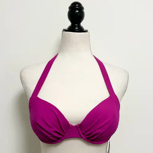 Skye Raspberry Purple Velveteen Polka Dot Push Up Halter Shirred Hipster Bikini