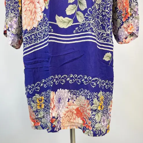 Johnny Was NWOT Blue Floral Pockets KIMONO Coat Sz S