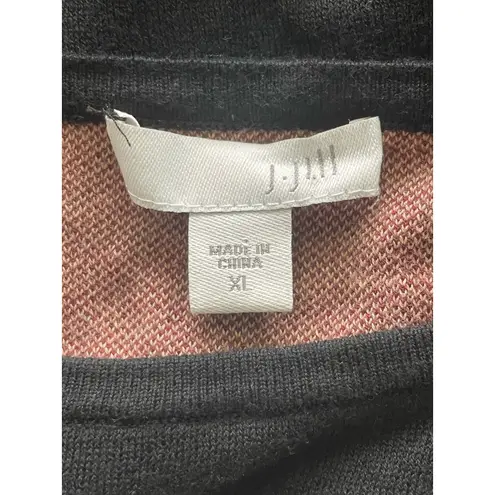 J Jill Black Wool Cotton Plush Pullover Sweater Botanical Floral Size XL