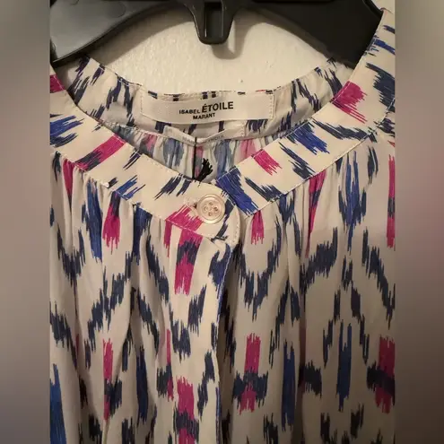 Isabel Marant ISABEL ETOILE MARANT Aurora Printed Crepe Blouse in White Blue Pink FR40 US8 NWT