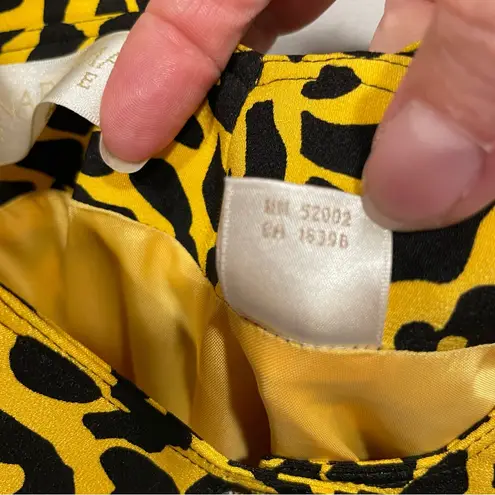 Dana Buchman Bright vintage 90’s yellow black leopard silk button front maxi dress taxi beep🚕