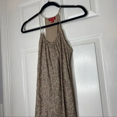 Elle Halter Tank Top Sleeveless Blouse Sequins Tan Neutral Shirt size medium M
