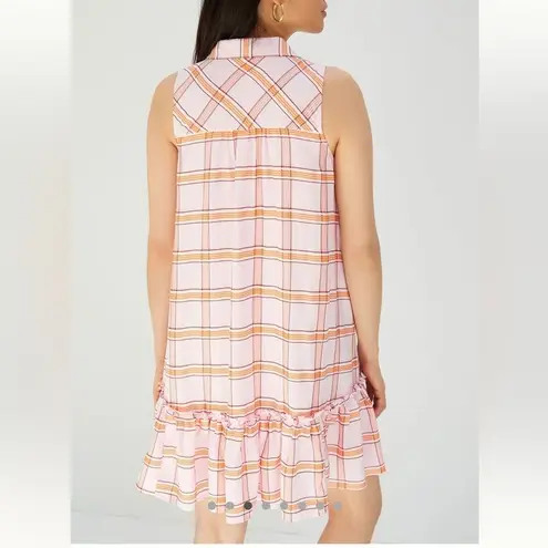 Maeve Flounced Mini Shirt Dress Babydoll Pink Plaid Button Up Summer Preppy