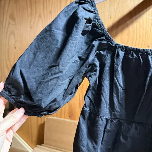 Sim & Sam Black Cropped Puff Sleeve Top 100% Cotton Size XSmall EUC