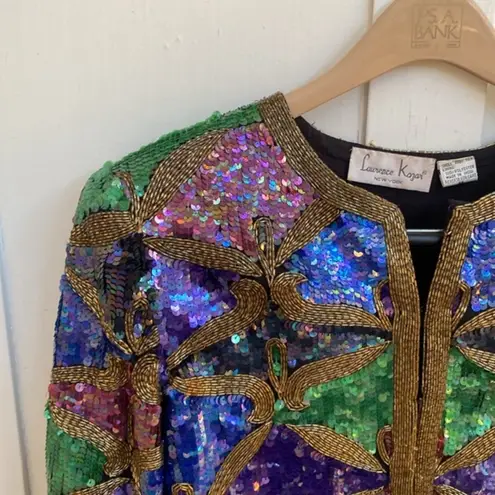 Laurence Kazar Vintage 80s Black Silk Sequin Blazer Jacket Medium Large Oversize