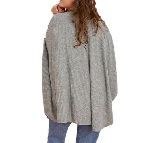 Heather brushed grey ribbed poncho cape wrap layering large open front scarf Gray Size undefined