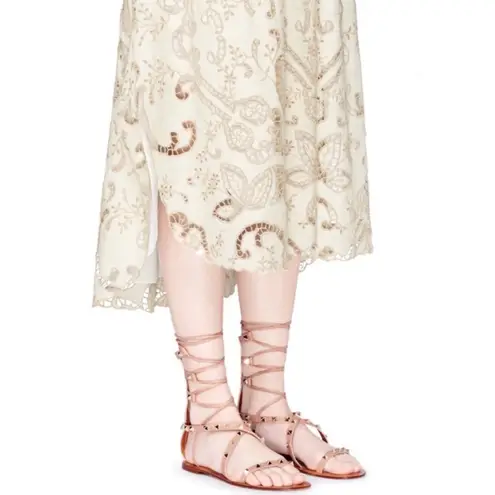 Valentino Garavani Valentino Rockstud flat lace-up mint green leather gladiator sandals size IT 37