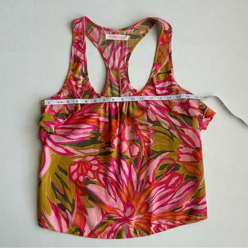 Alice & Trixie Women’s Pink Floral Silk Ruffle Racerback Tank Top Small