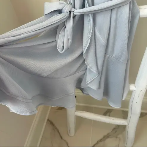 Rumor Light Blue Belted Flared Ruffle Bottom Mini Dress SZ Small