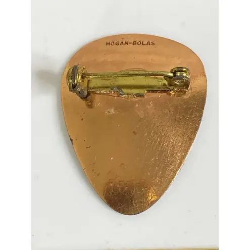 Vintage RARE Hogan Bolas Matching Copper Yellow Enamel Brooch And Earring Set