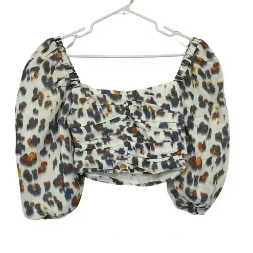 Nocturne Floral Ruched Puff Sleeve Crop Top White Multicolor XS 34