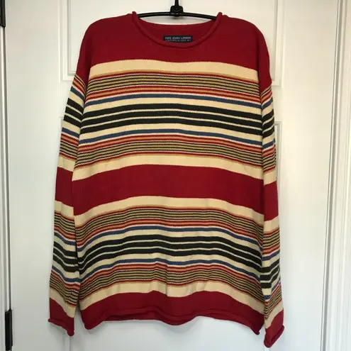 Pepe Jeans London Vintage 100% Cotton Chenille Striped Sweater Rolled Hem Size M