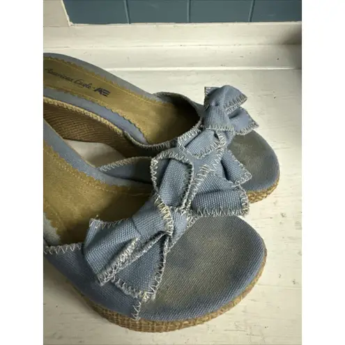 Vtg American Eagle Women's Sz 8 Blue Denim Jean Fabric Slip On Wedge Sandals
