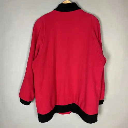 Vintage Kristen Blake Coat Wool Nylon FLAWS Batwing Sleeve Red Black Button