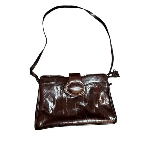 Vintage Genuine Eel Skin Shoulder Bag – Chocolate Brown – Made in Korea