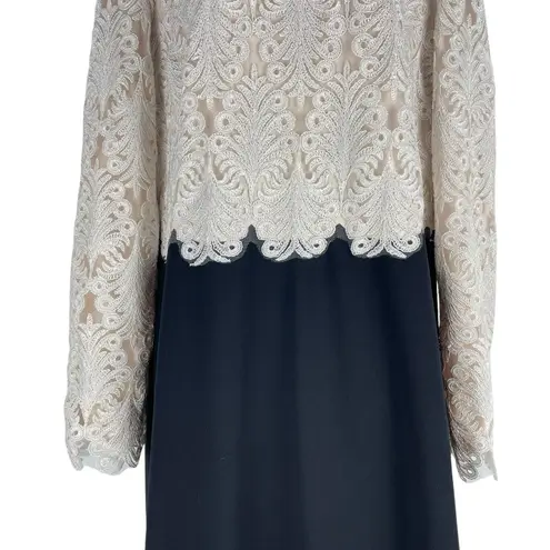 Tadashi Shoji Embroidered Lace Long Evening Gown Black Ivory Size 18