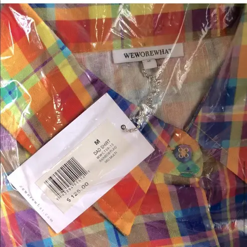 We Wore What NWT  Plaid Rainbow Dad Shirt Oversized Button Down Colorful Swim sz M