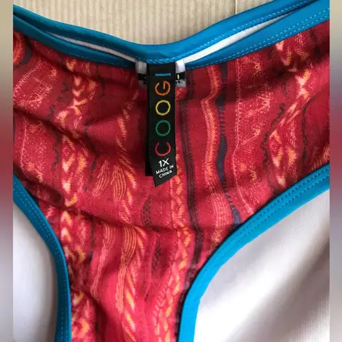 COOGI Bikini Bathing Suit Bottom Red Printed Blue Piping NWOT