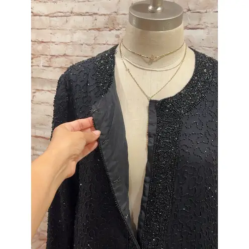 Laurence Kazar Lawrence Kazer Women's Black Beads 100% Silk Evening Blazer Jacket Size MP