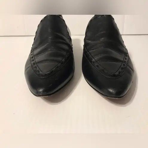 Aquatalia black leather pointy toe slip on loafers shoes size 7 Made in Italy