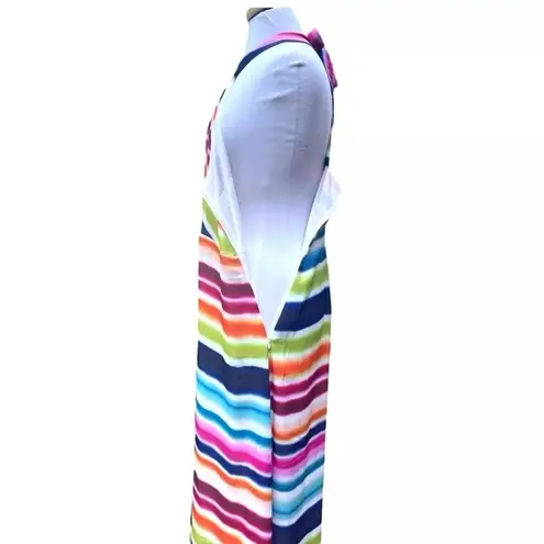 NWT V Cristina Multicolor Striped Halter Maxi Dress Rainbow Summer Size 6 White
