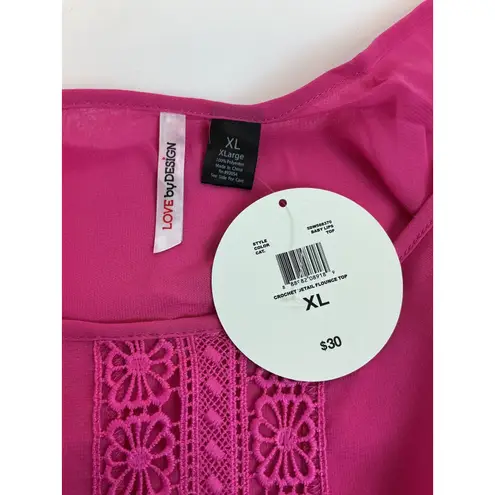 Love by Design Pink Sheer Cape Top Crochet Trim Flowy Blouse Cover Up Cropped XL