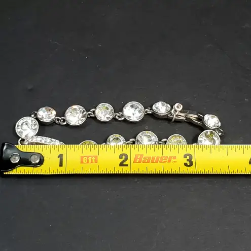 Givenchy Clear Rhinestone Silver Tone Bracelet 3.5" Signed Vtg