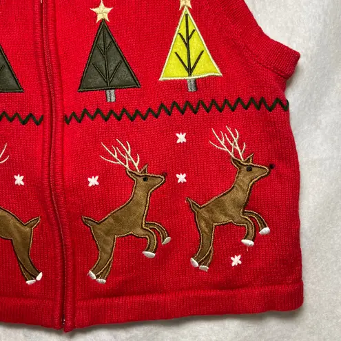 Vintage Bechamel Petites Red Christmas Zip Up Vest Santa Reindeer Large Petite Size undefined