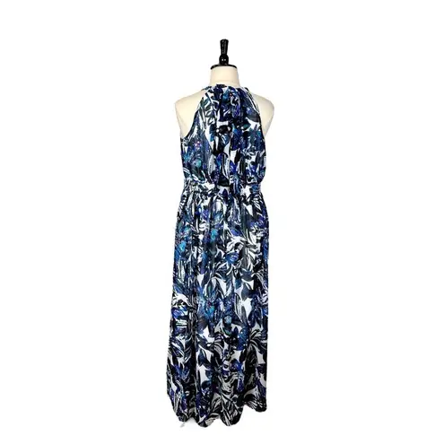 Jones Studio New Maxi Dress Halter Neck Pleated Chiffon Blue Multi Women’s 16W