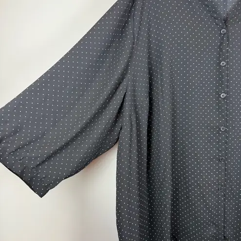Catherines Top Women's 4X Black White Polka Dot Button Front Tie Sleeve Workwear - Image 3