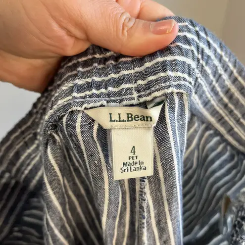 L.L.Bean  Premium Washable Linen Pull-On Pants Stripe Relaxed Wide Leg 4P