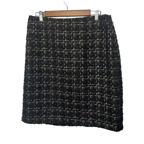 J. McLaughlin  Black Gold Tweed Elm Pencil Skirt Office Wear Size 14 Wool Mohair