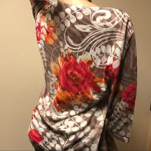 JM Collection Embellished Festive Floral Long Sleeve Shirt | Top