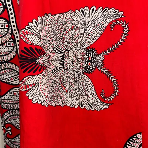 Leidirose Red Paisley Print Dress Short Sleeve Vintage Made in Philippines Size M