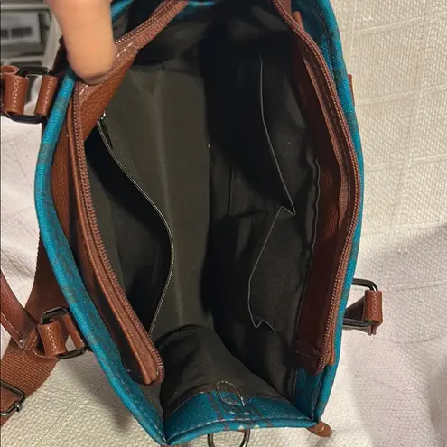 Brown and Teal Patterned Women's Bag Blue