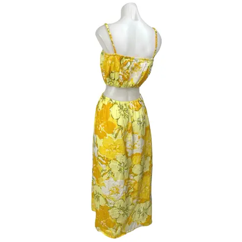 Faithfull the Brand El Rio 100% Linen Yellow Floral Cutout A Line Maxi Dress 6