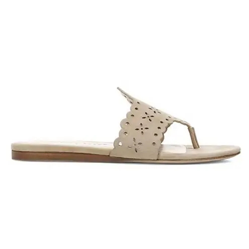 Veronica Beard Sylie Lasercut Eyelet Beige Suede Thong Sandal Flip Flops