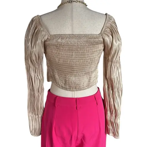 Urban Honey O. Vianca Gleam On Satin Tie Front Top Gold Size M