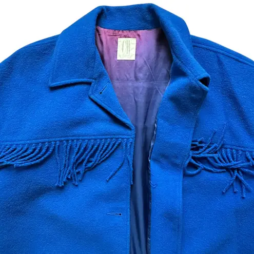 VTG Clifford & Willis Coat Royal Blue Fringe Trim Boho Chic Cowgirl Ranch Style Size XL