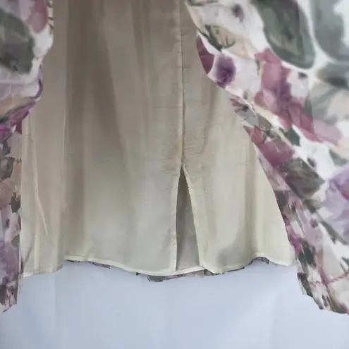 Source Unknown Cream Floral Lined Pleated Aline Knee Length Garden Party Cottage Core Skirt 16